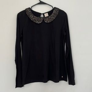 Black jersey top with chic sequin collar